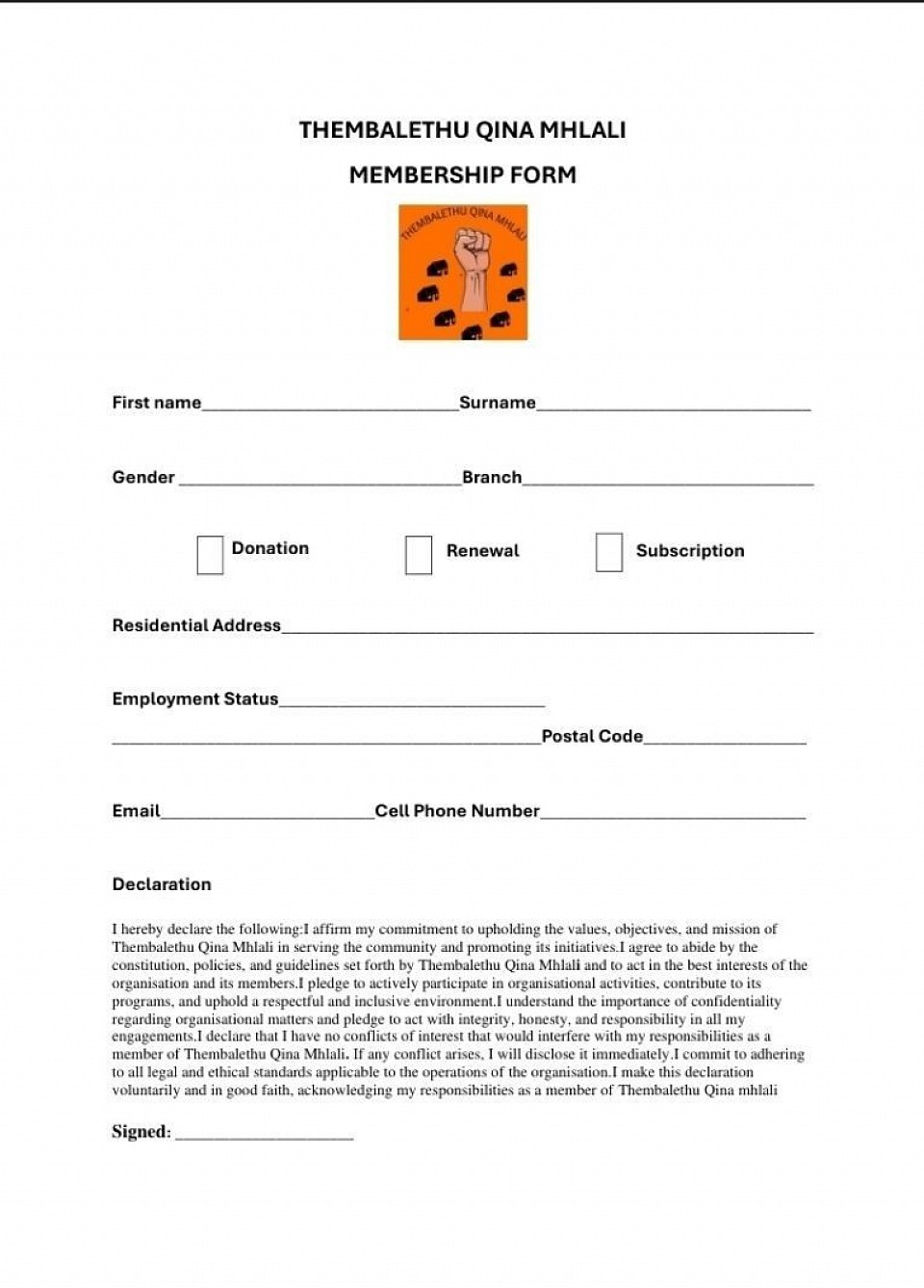 Membership form